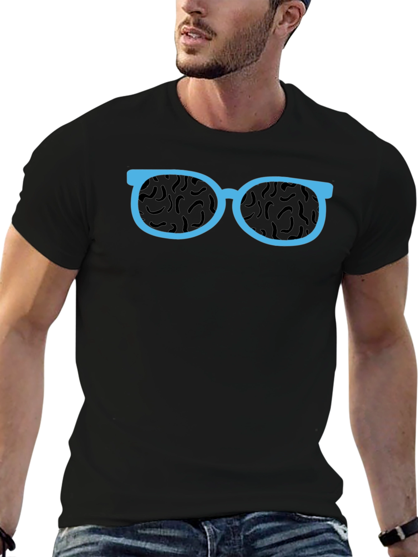 Funny Glasses Graphic Tee - Black Crewneck T-Shirt
