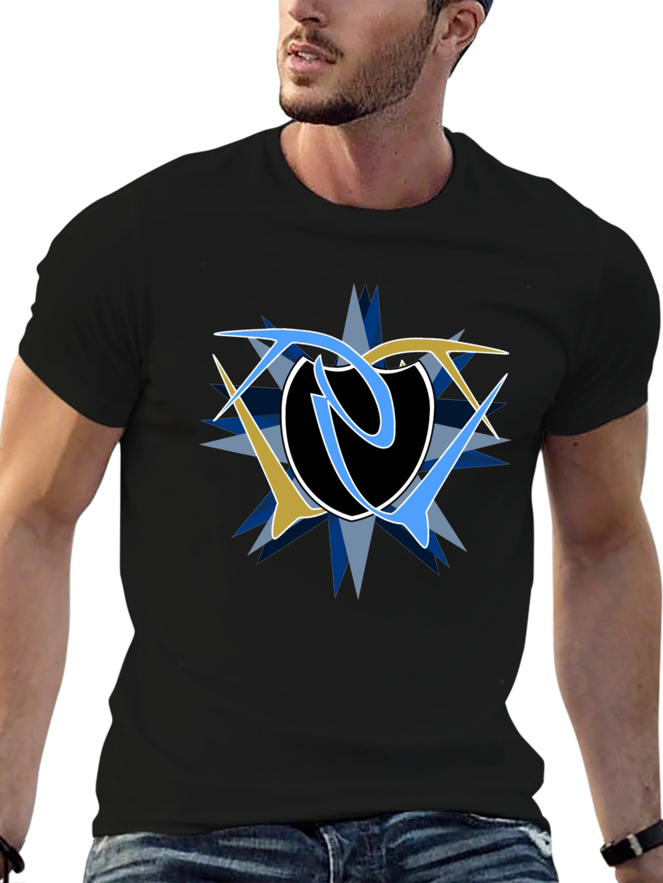 Abstract Graphic Print Black Tee