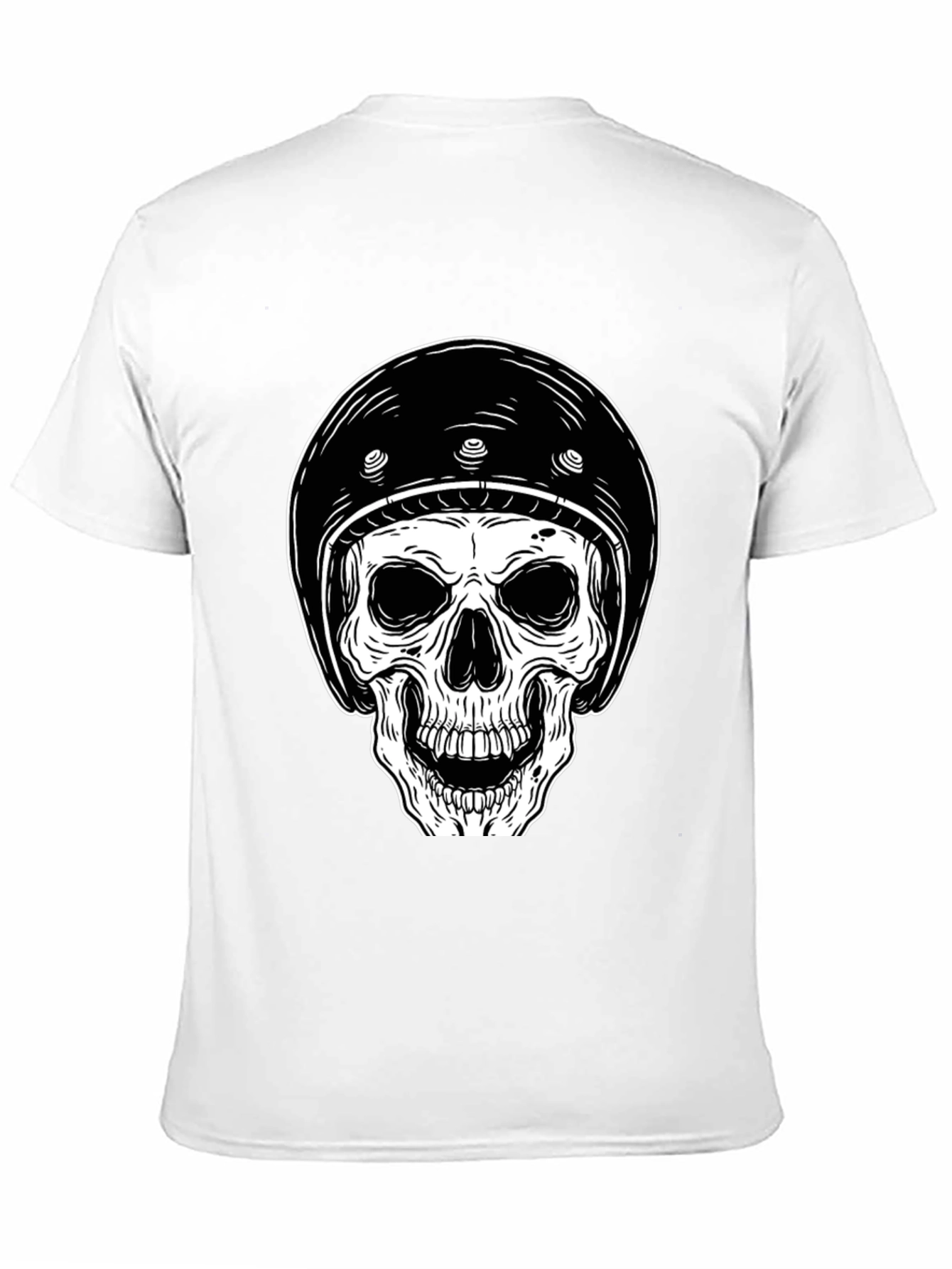 Skull Biker Helmet Graphic Tee - Black Cotton