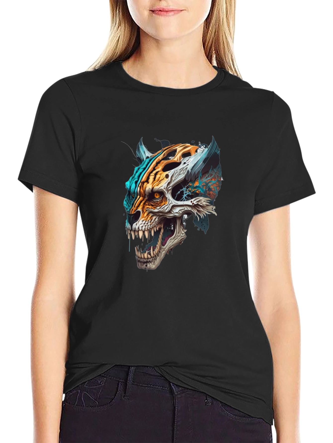 Tiger Skull Graphic Black T-Shirt