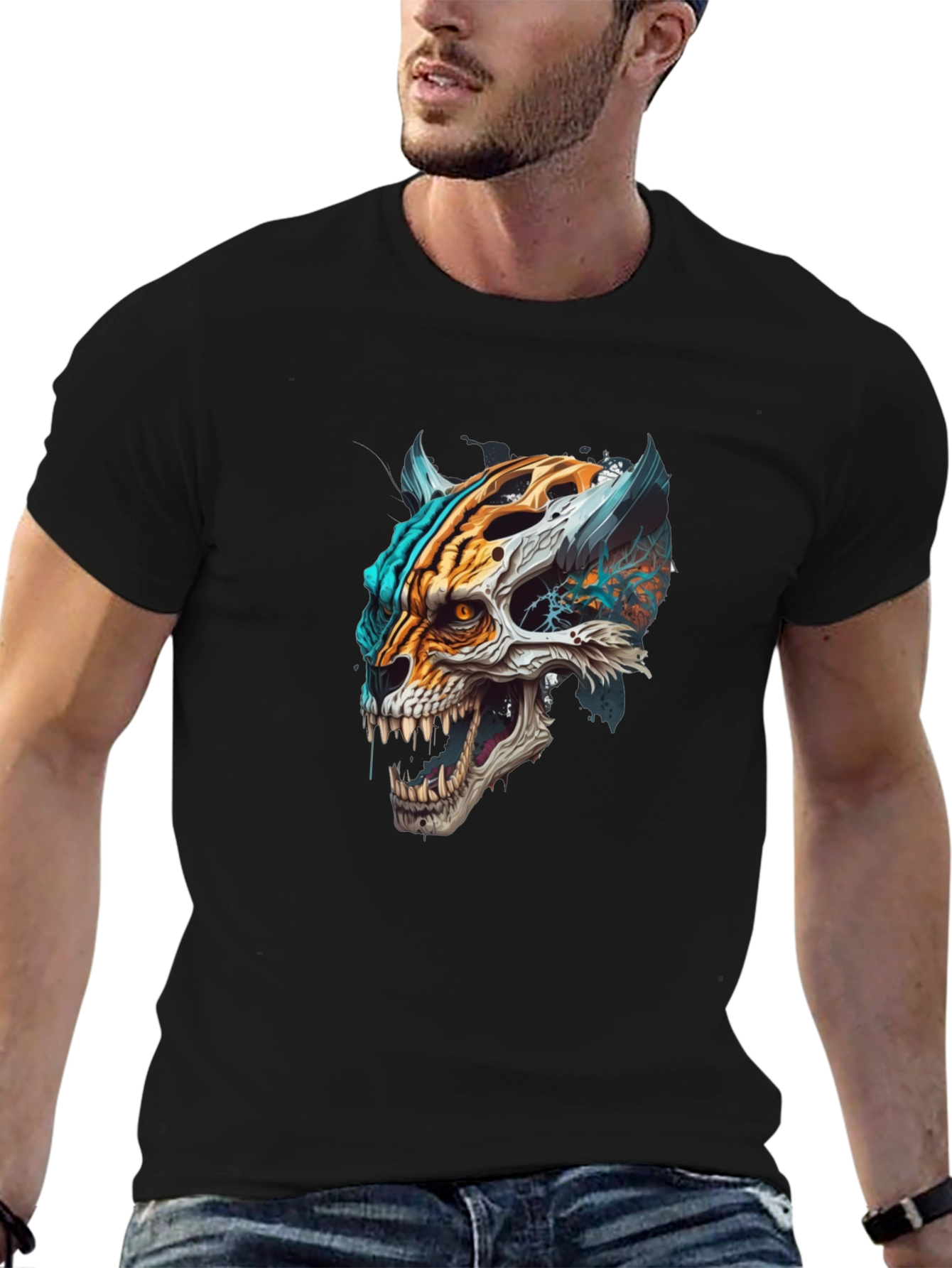 Tiger Skull Graphic Black T-Shirt