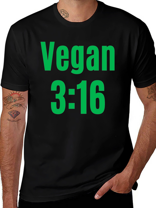 Vegan 3:16 T-Shirt - Bold Green Print on Black