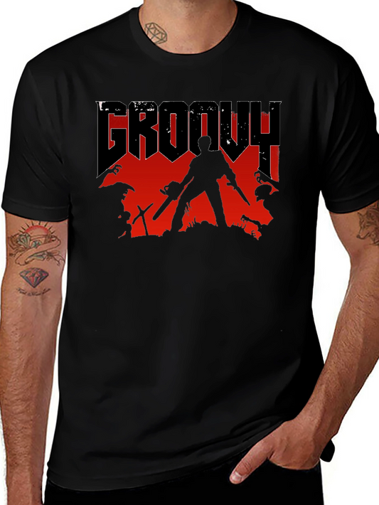 Groovy Horror T-Shirt - Chainsaw & Boomstick Design