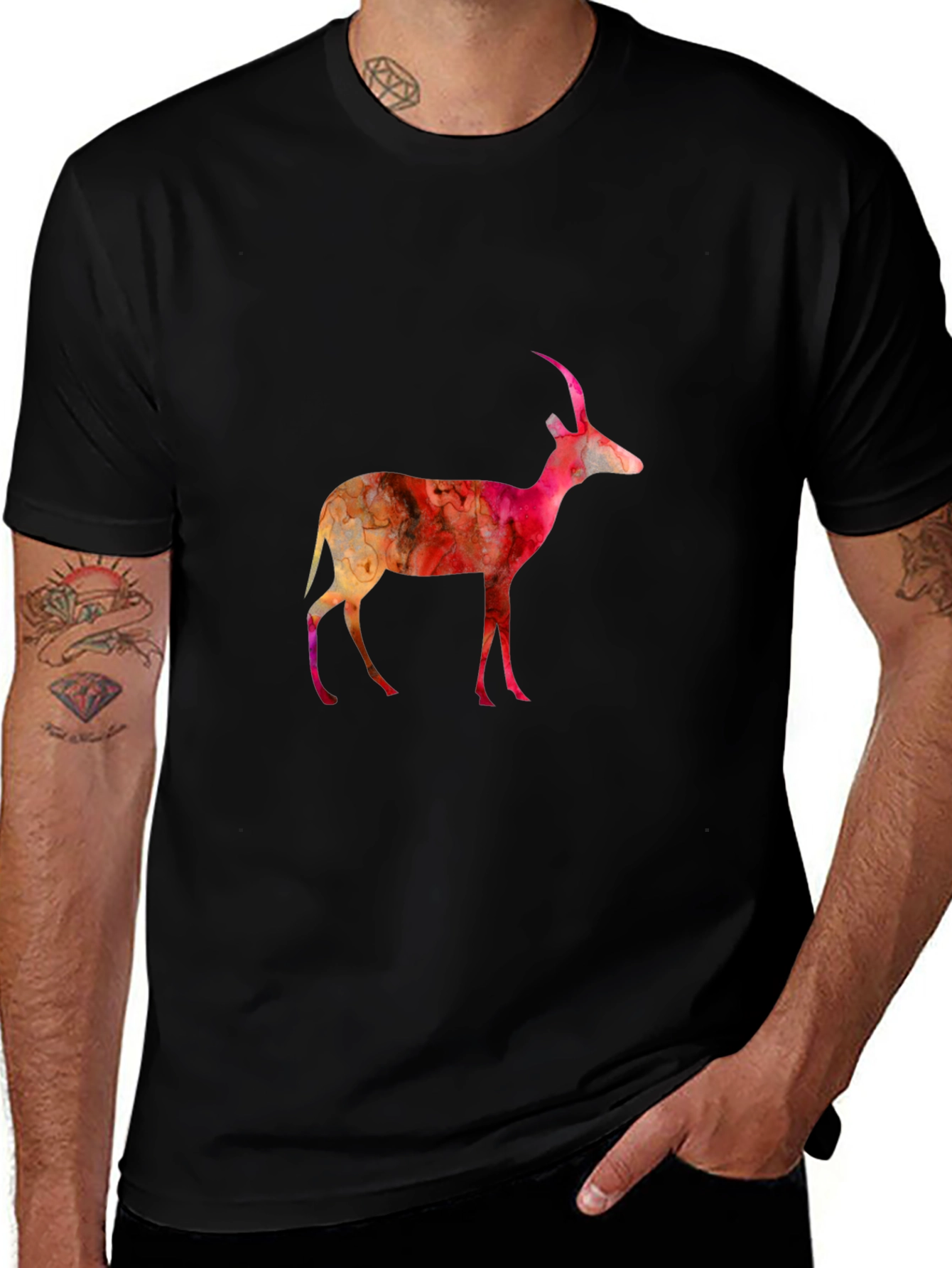 Abstract Antelope Graphic Tee - Black