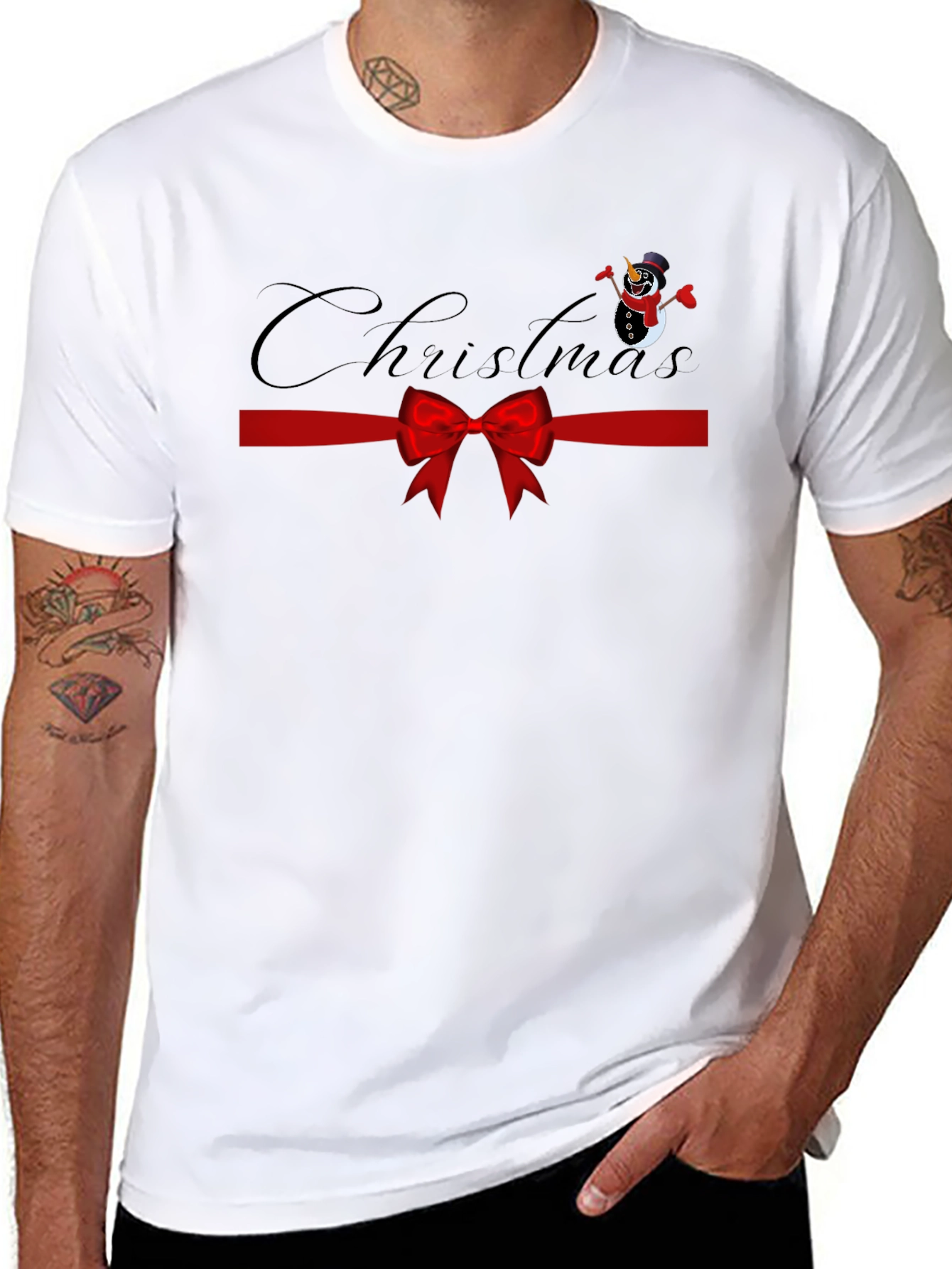 Christmas Snowman Bow Graphic Tee