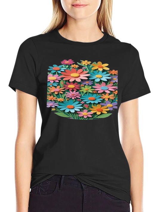 Floral Print T-Shirt - Colorful Garden Design