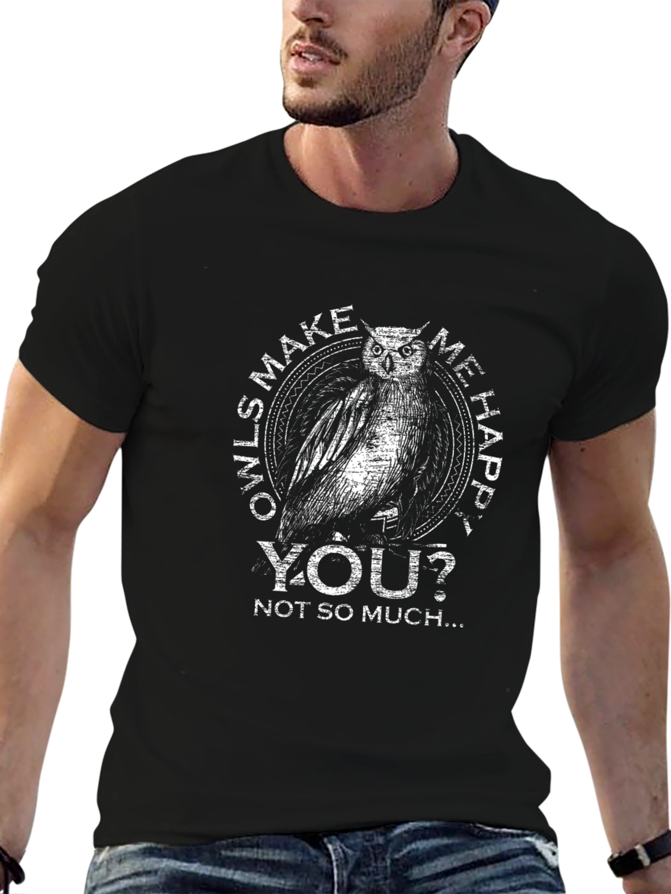 Owls Make Me Happy T-Shirt - Black