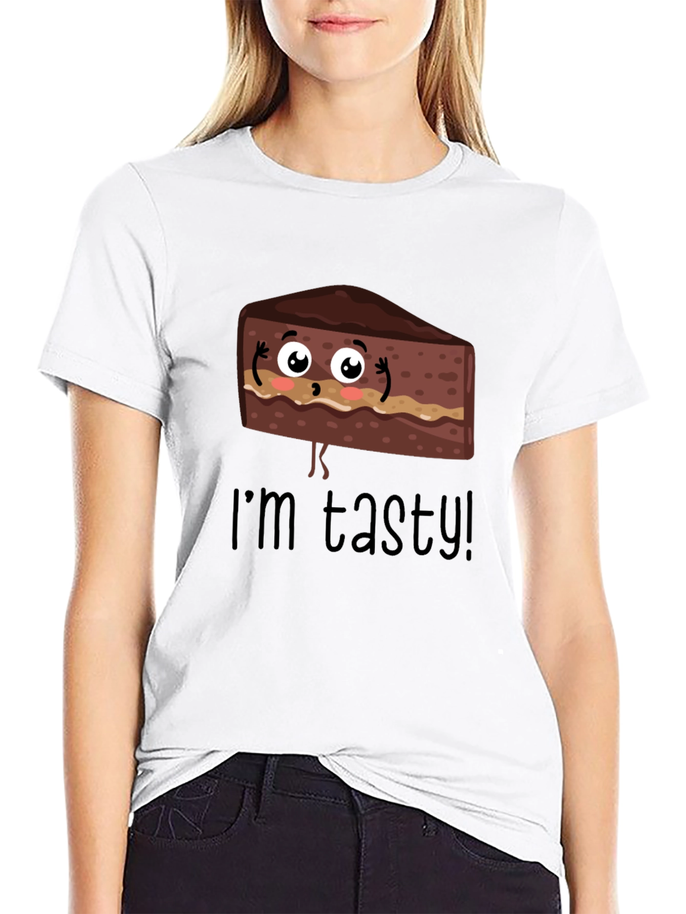 Tasty Cartoon Cake Graphic T-Shirt