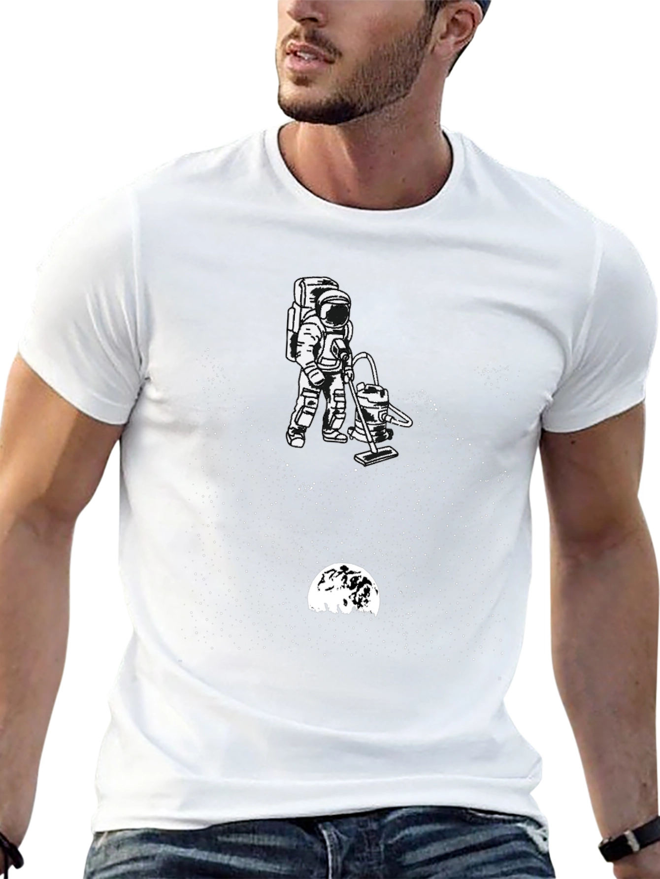Astronaut Vacuuming Space Black T-Shirt