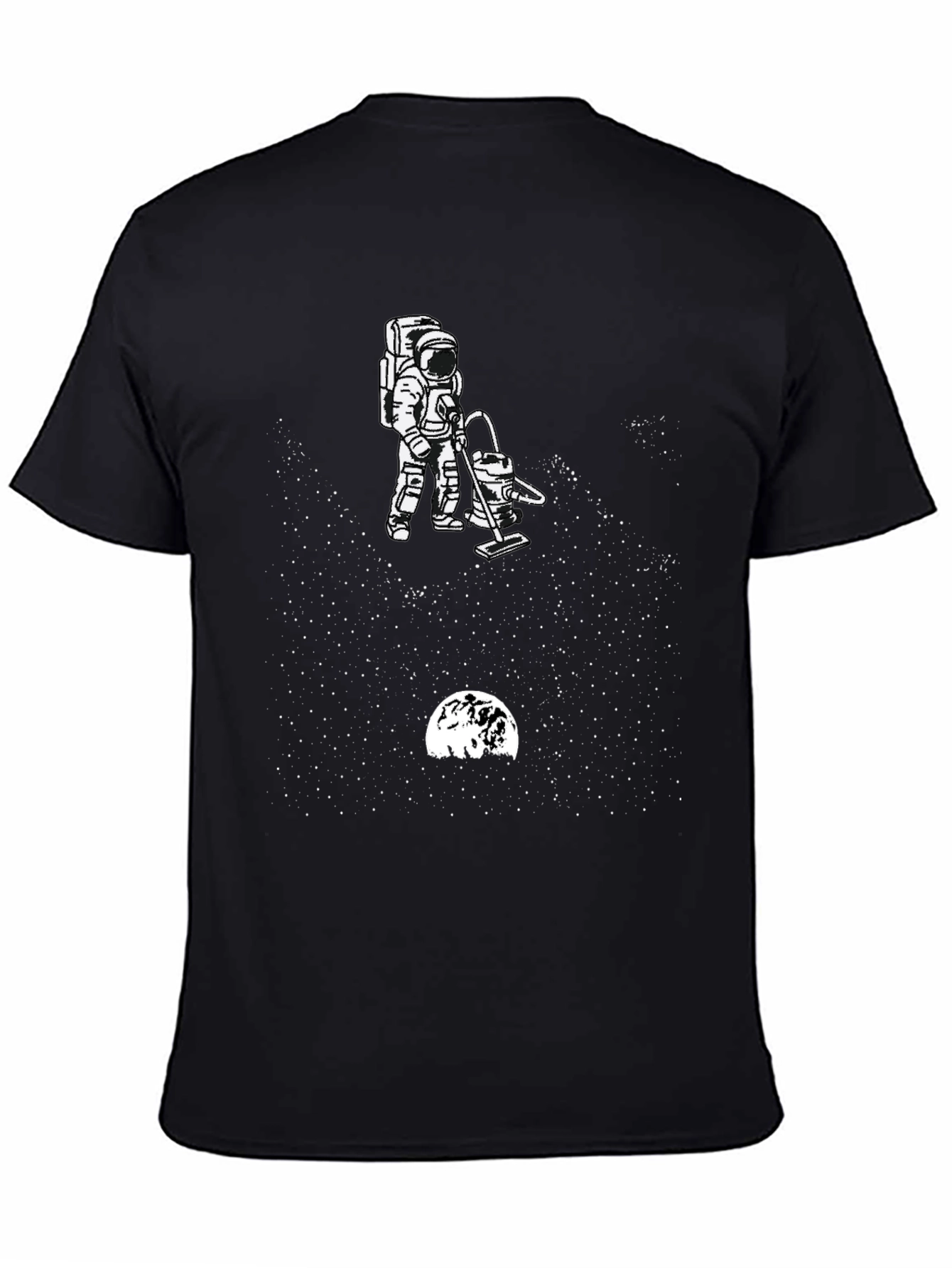 Astronaut Vacuuming Space Black T-Shirt
