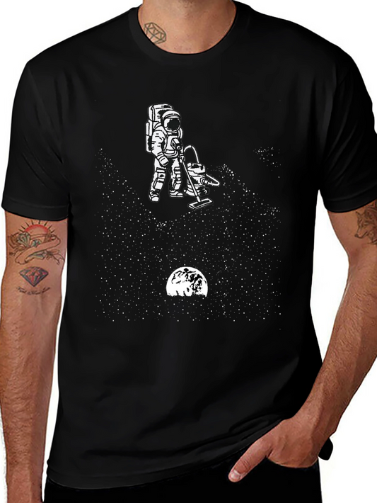 Astronaut Vacuuming Space Black T-Shirt