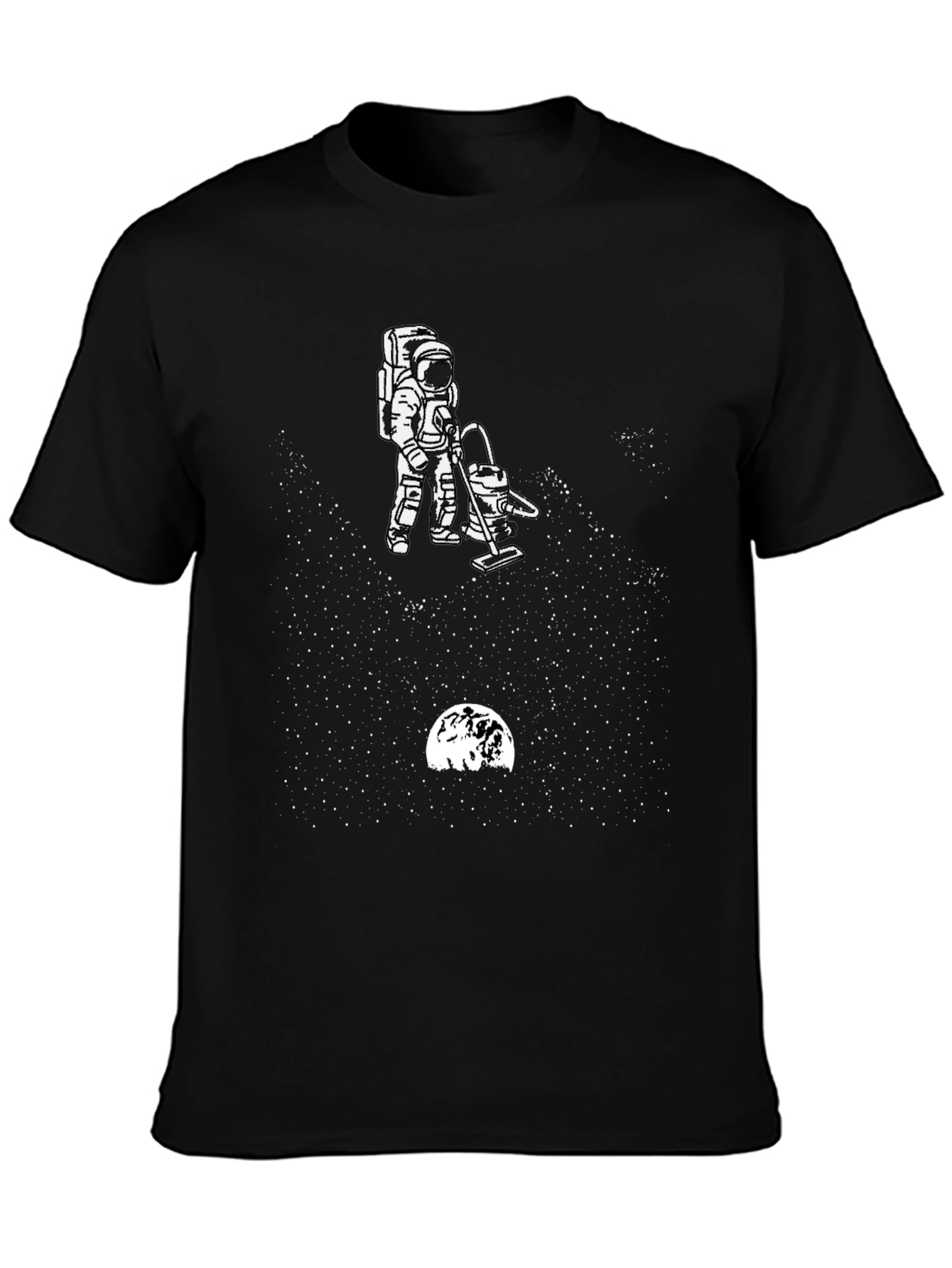 Astronaut Vacuuming Space Black T-Shirt