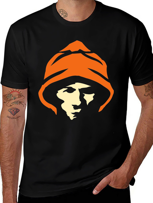 Hooded Figure Graphic Tee - Black Cotton T-Shirt