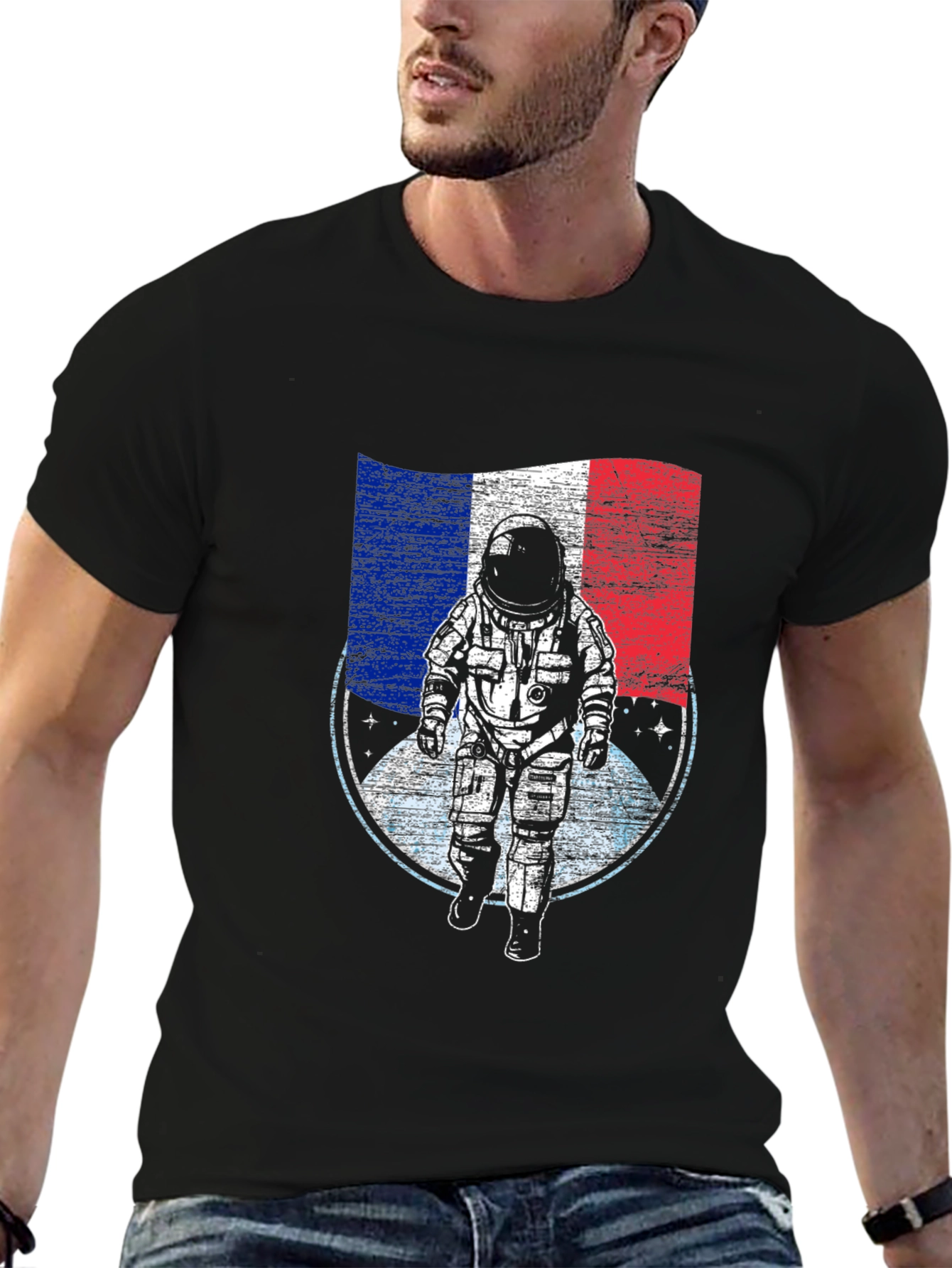 French Astronaut Graphic T-Shirt - Space Exploration Tee