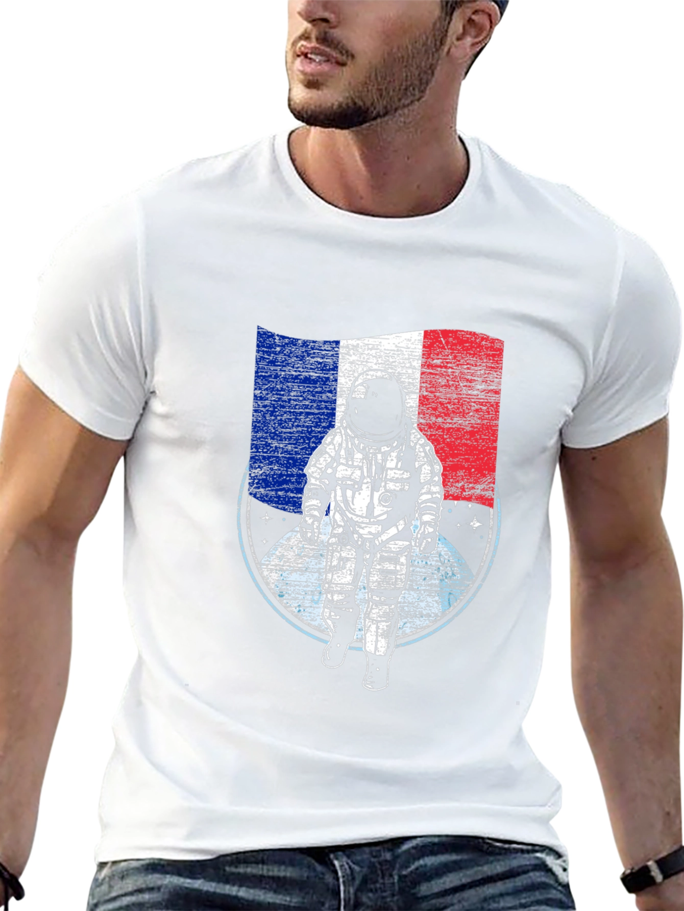 French Astronaut Graphic T-Shirt - Space Exploration Tee