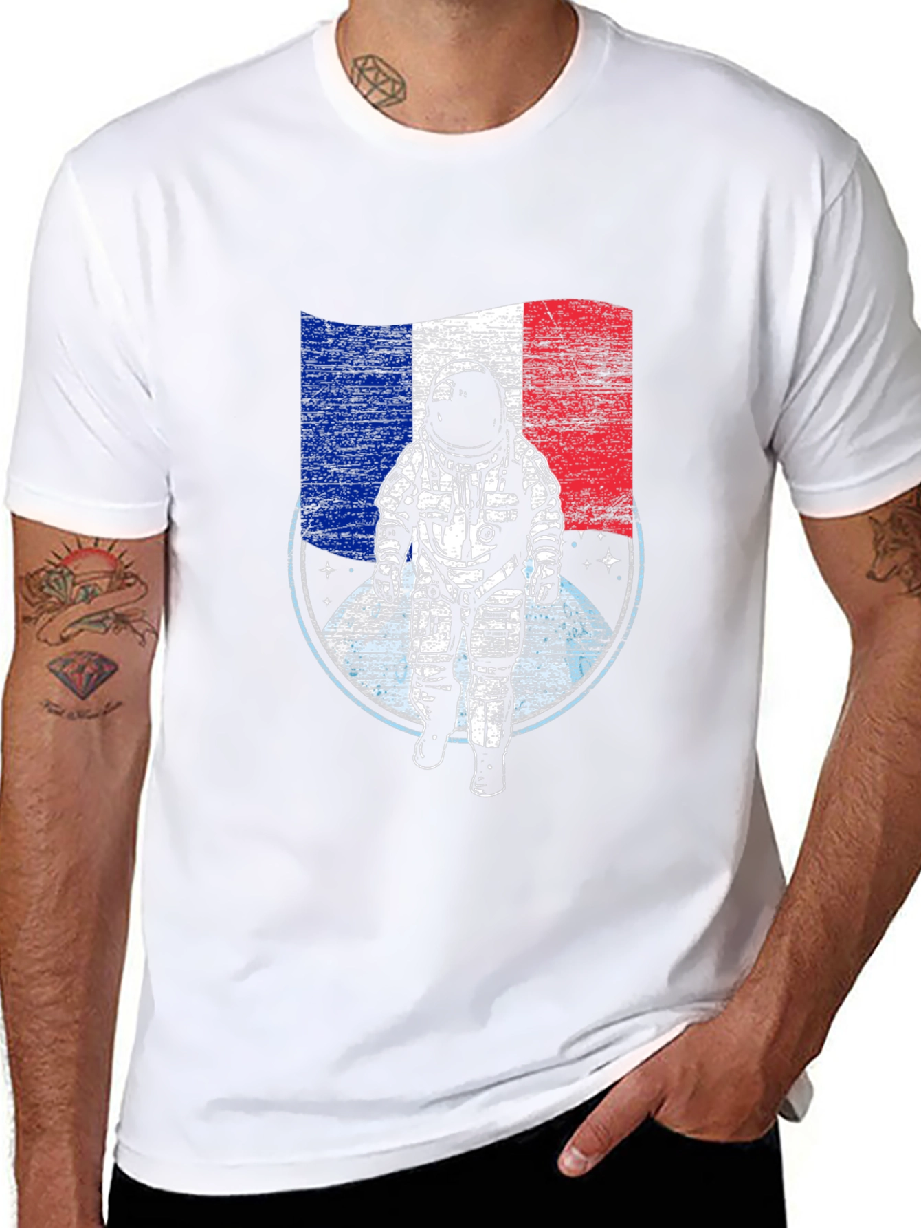 French Astronaut Graphic T-Shirt - Space Exploration Tee