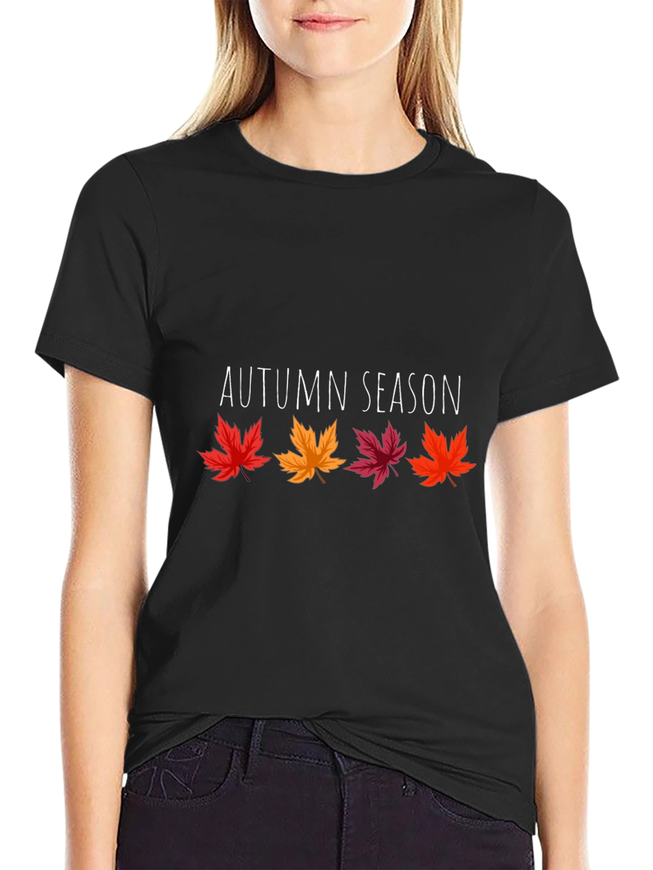Autumn Season Graphic Tee - Black Short Sleeve