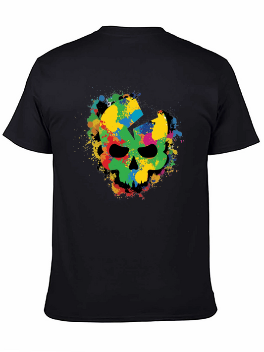 Colorful Skull Graphic Black T-Shirt