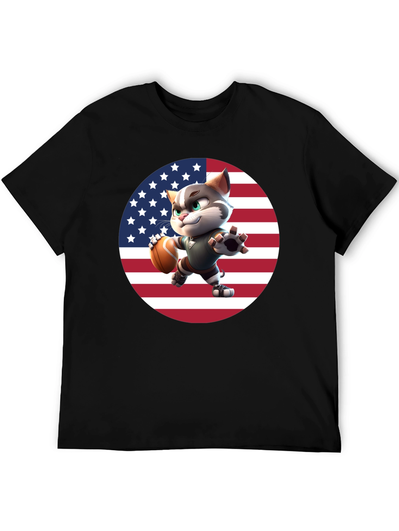 Patriotic Football Cat Graphic T-Shirt