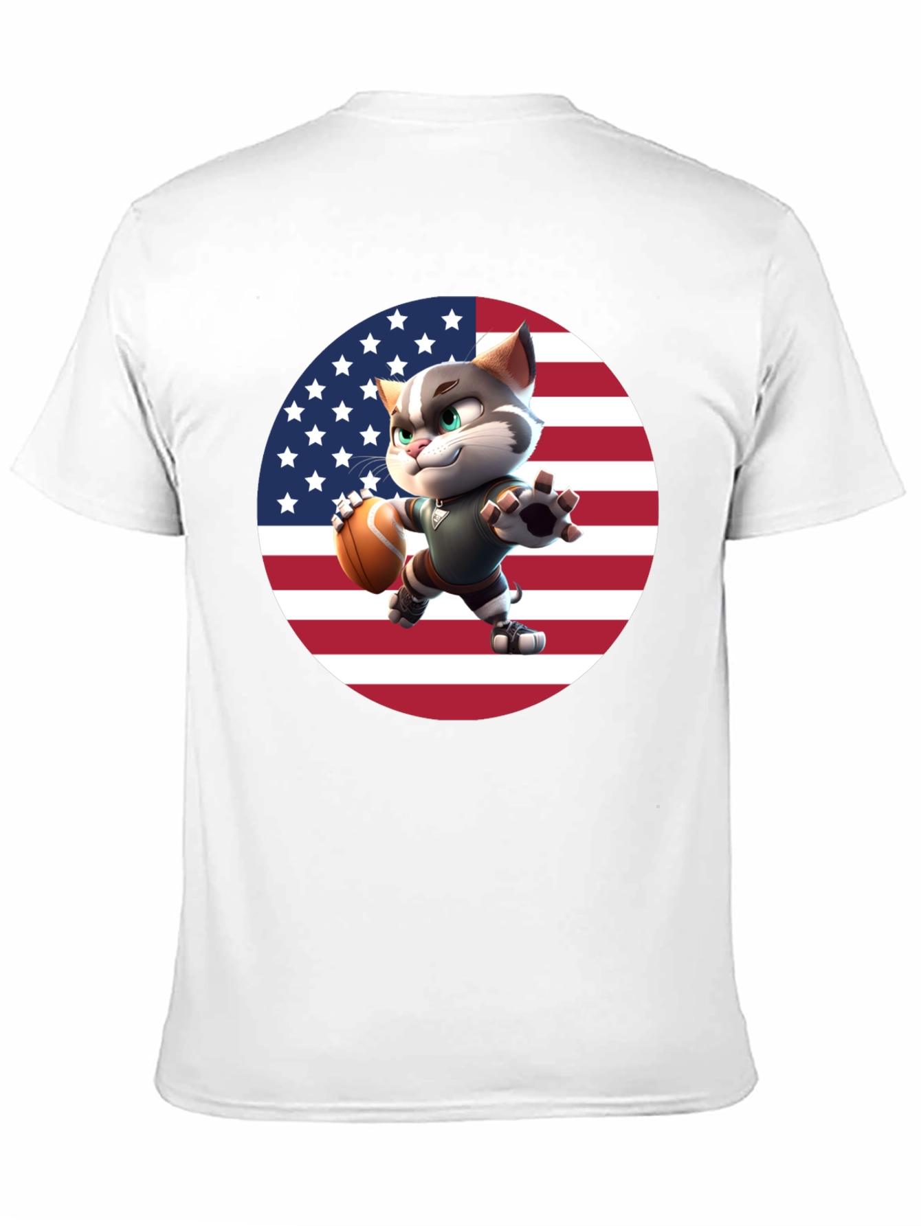 Patriotic Football Cat Graphic T-Shirt