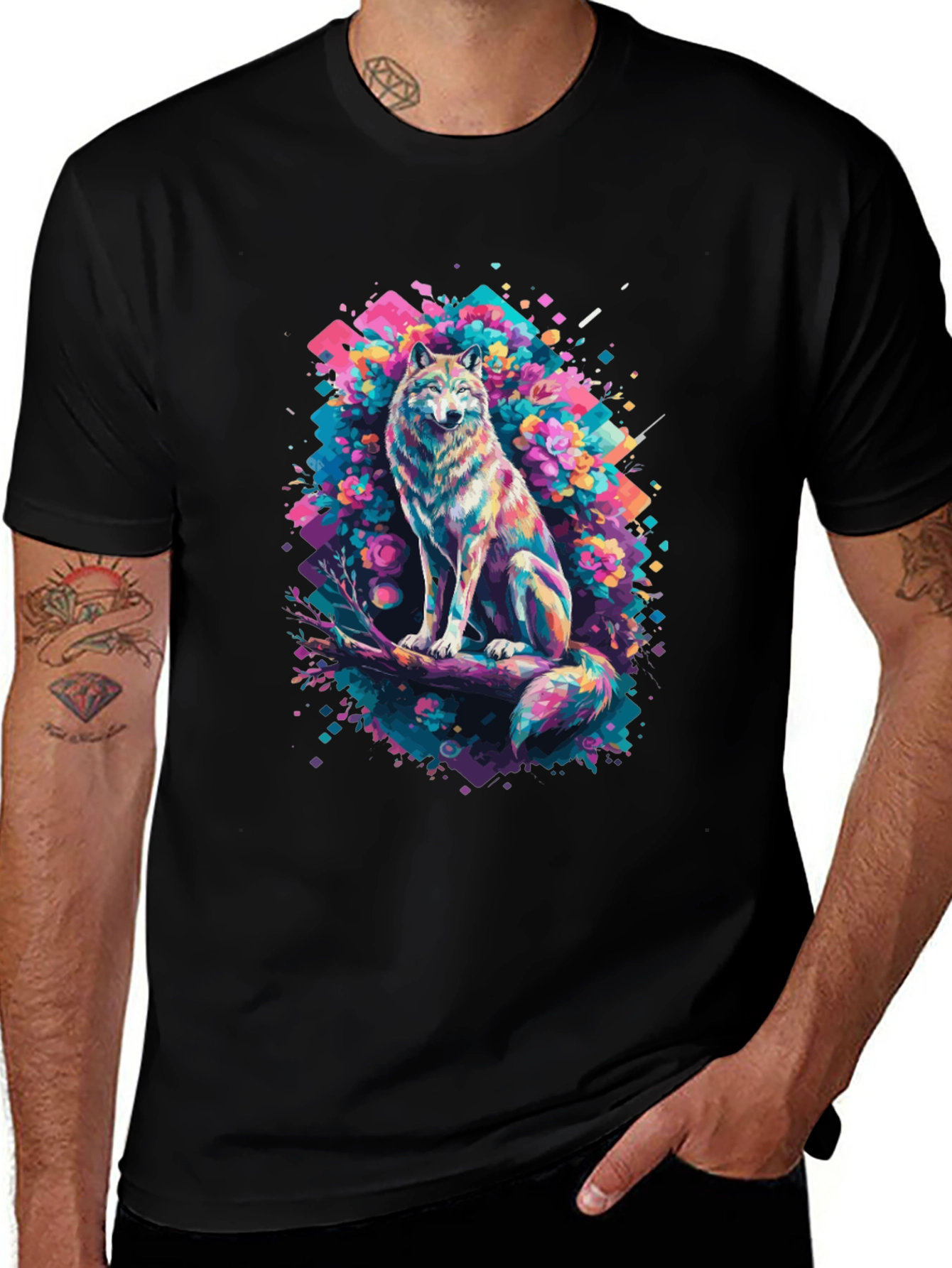 Vibrant Wolf Graphic Tee - Unique Art Print