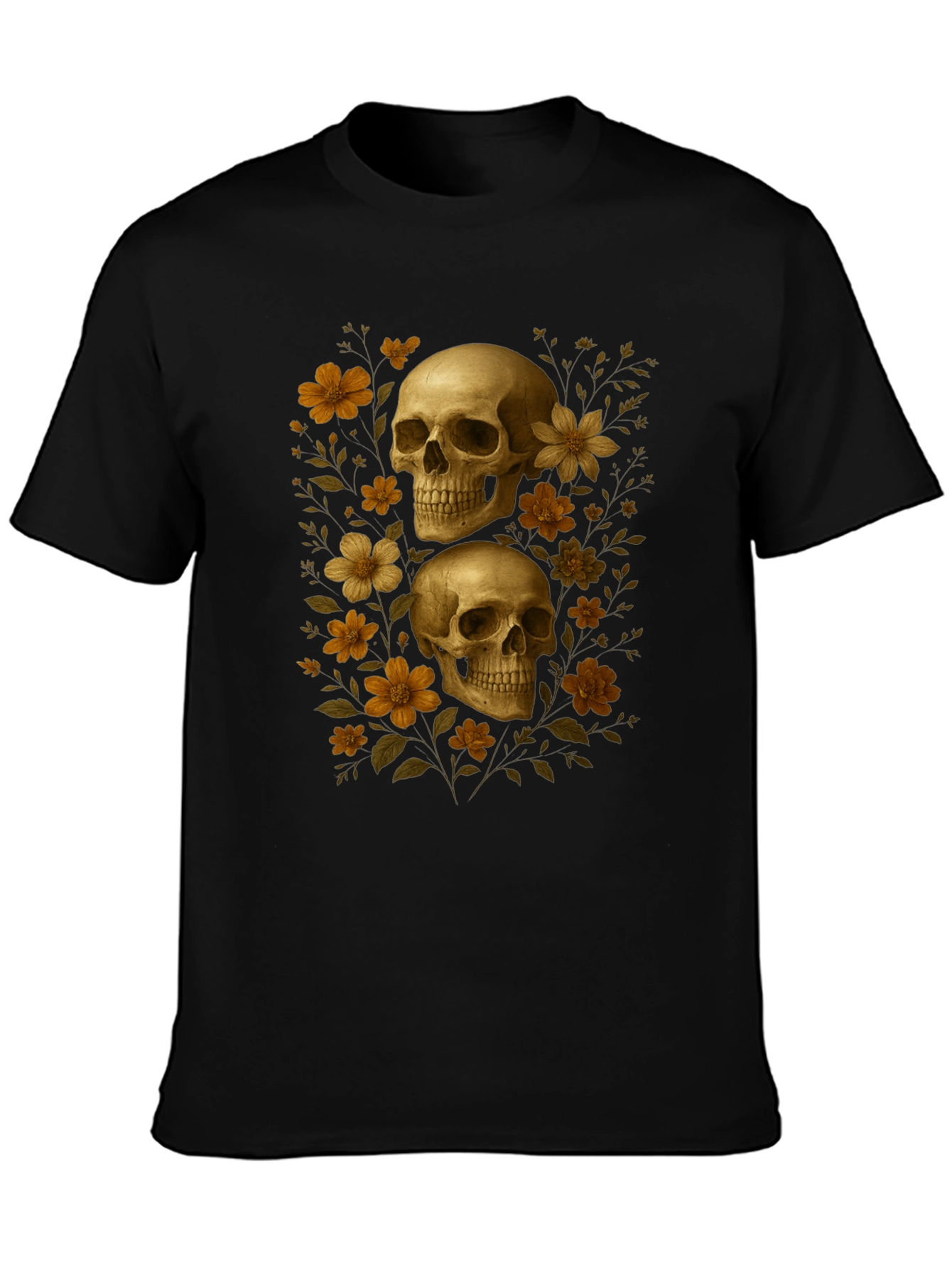 Skull & Floral Graphic Tee - Black