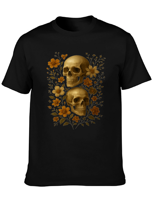Skull & Floral Graphic Tee - Black