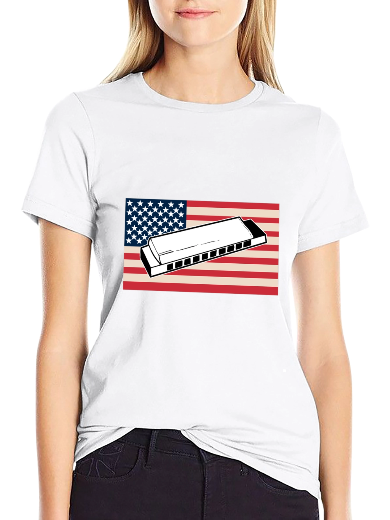 American Flag Harmonica Graphic T-Shirt
