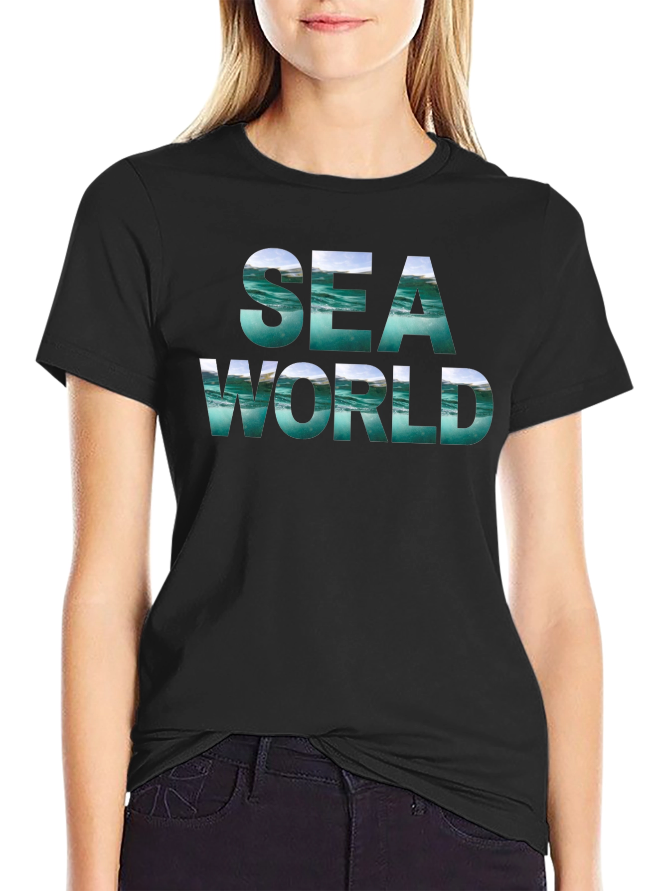 Sea World Graphic Tee - Black Cotton Blend