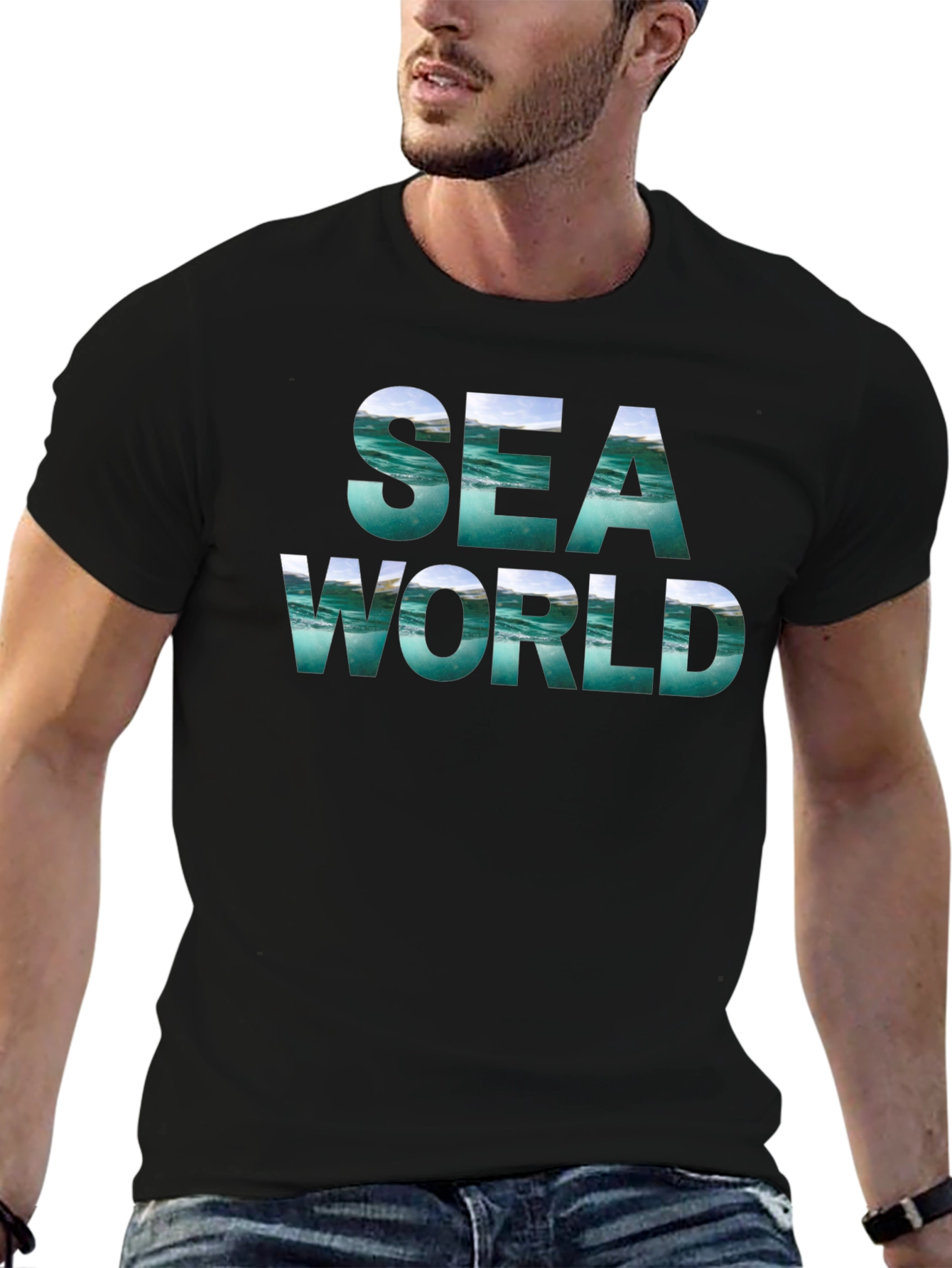 Sea World Graphic Tee - Black Cotton Blend