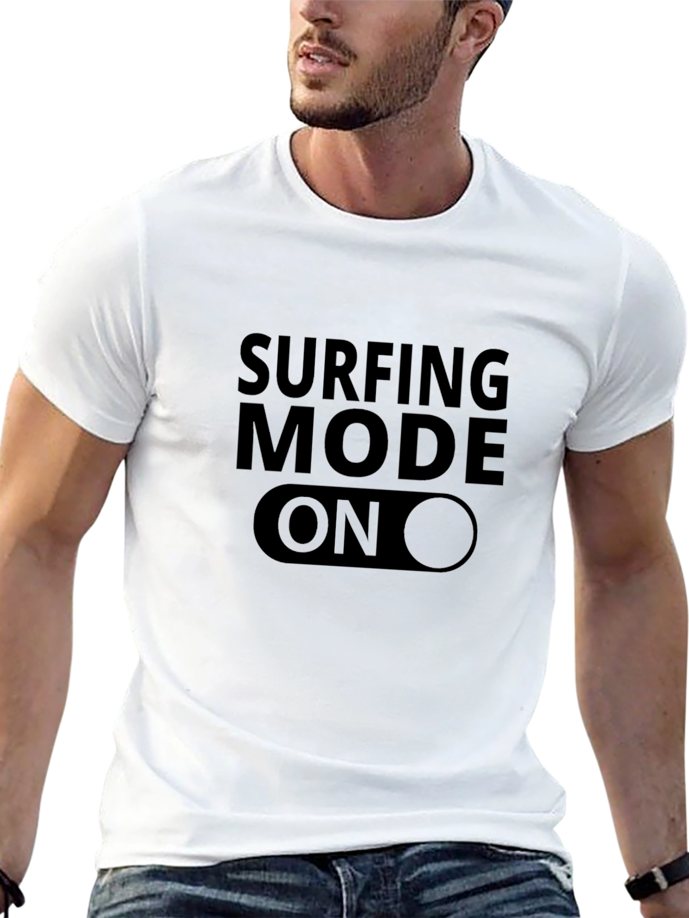Surfing Mode On Graphic Tee - Black Cotton T-Shirt