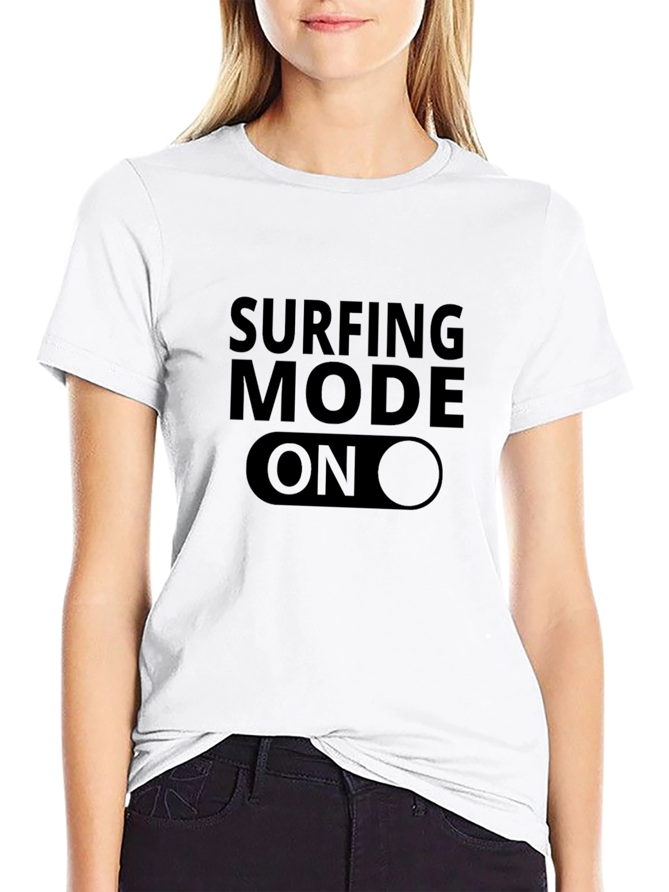Surfing Mode On Graphic Tee - Black Cotton T-Shirt