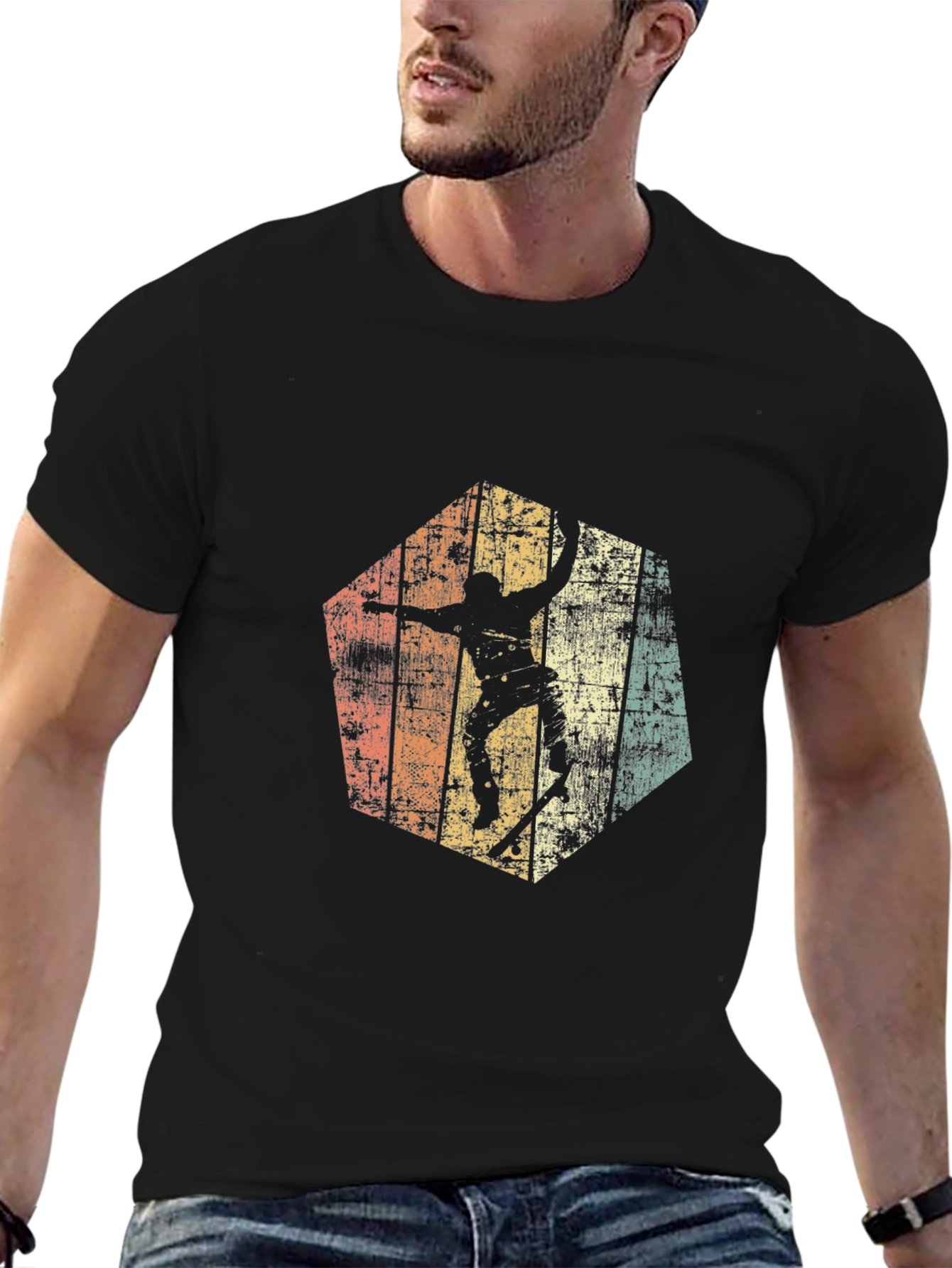 Retro Skateboarder Graphic Tee - Black