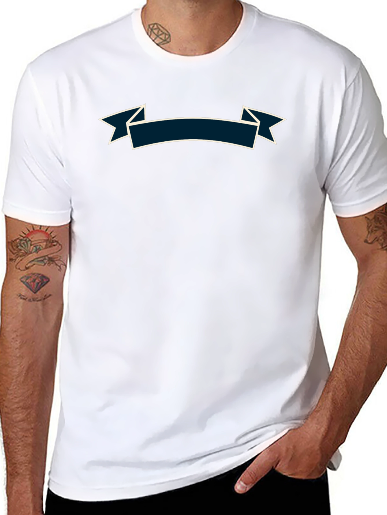 Mens Black T-Shirt with Banner Design