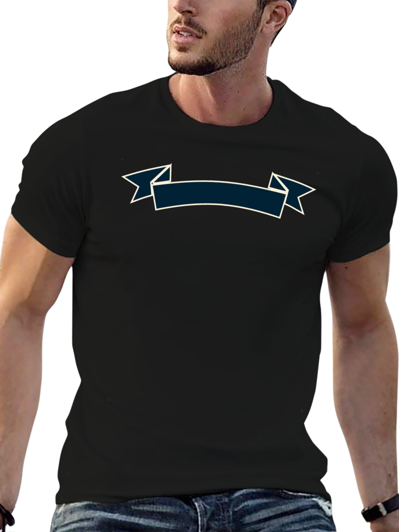 Mens Black T-Shirt with Banner Design