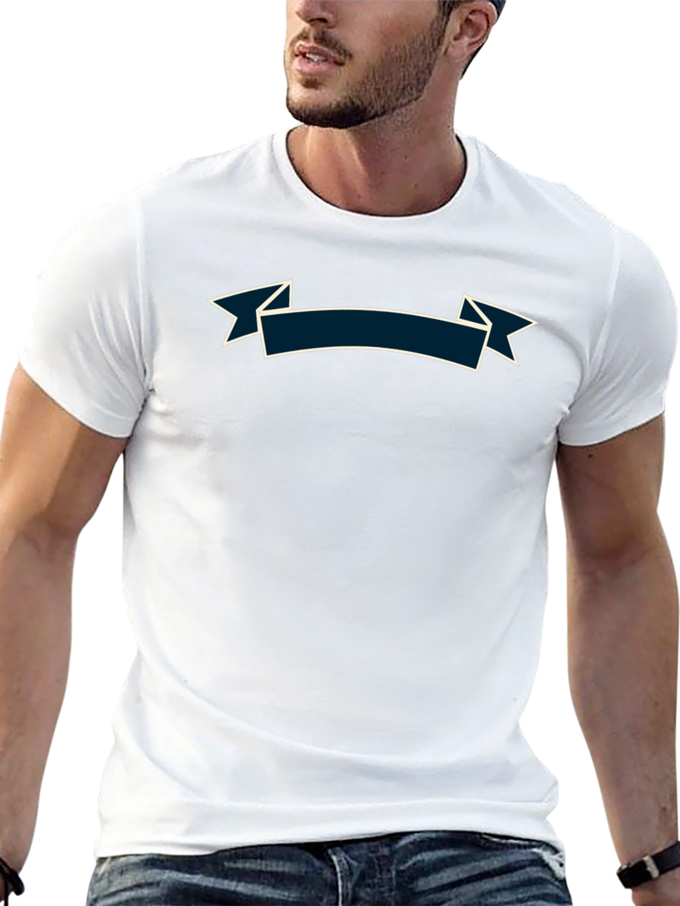 Mens Black T-Shirt with Banner Design