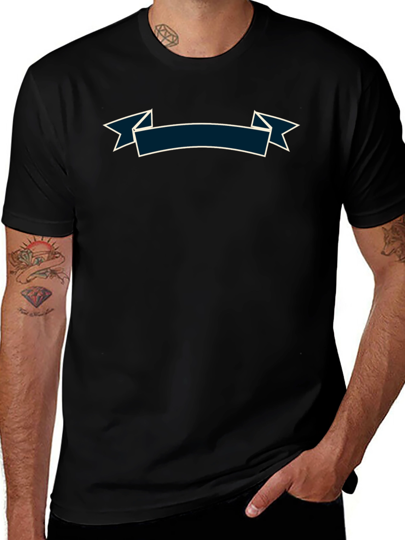 Mens Black T-Shirt with Banner Design
