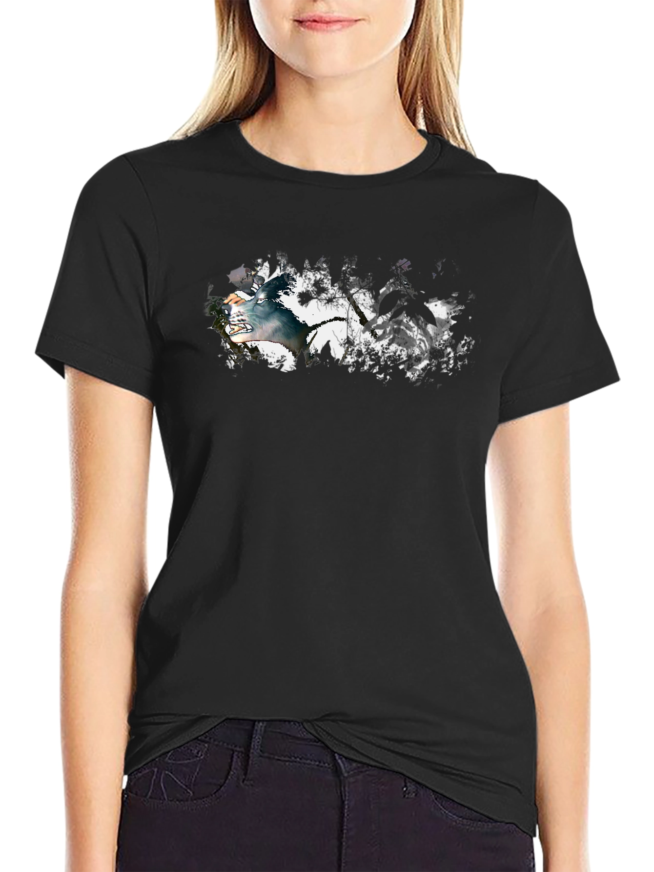 Wolf Graphic Print Black Tee