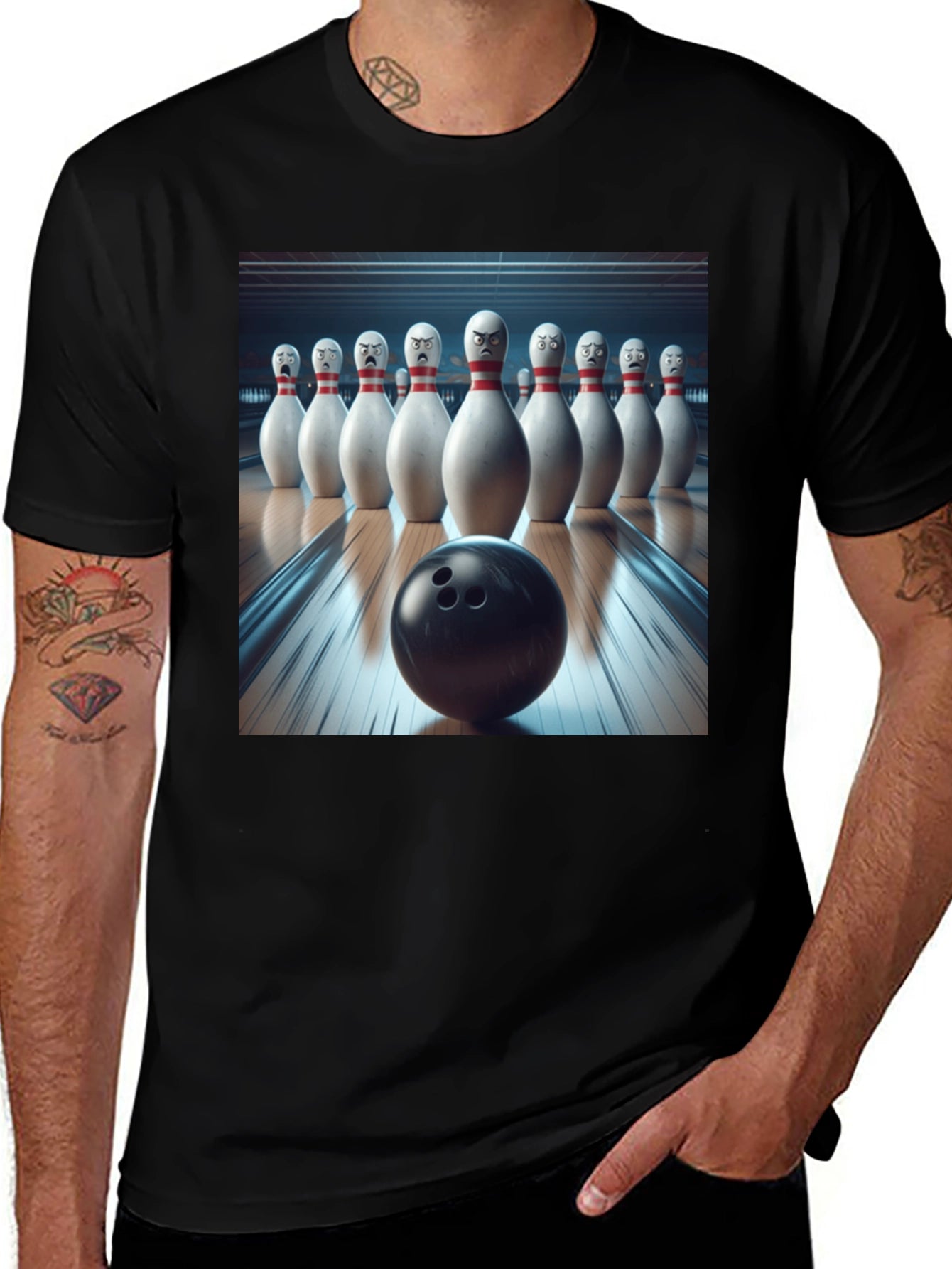 Angry Bowling Pins Graphic T-Shirt