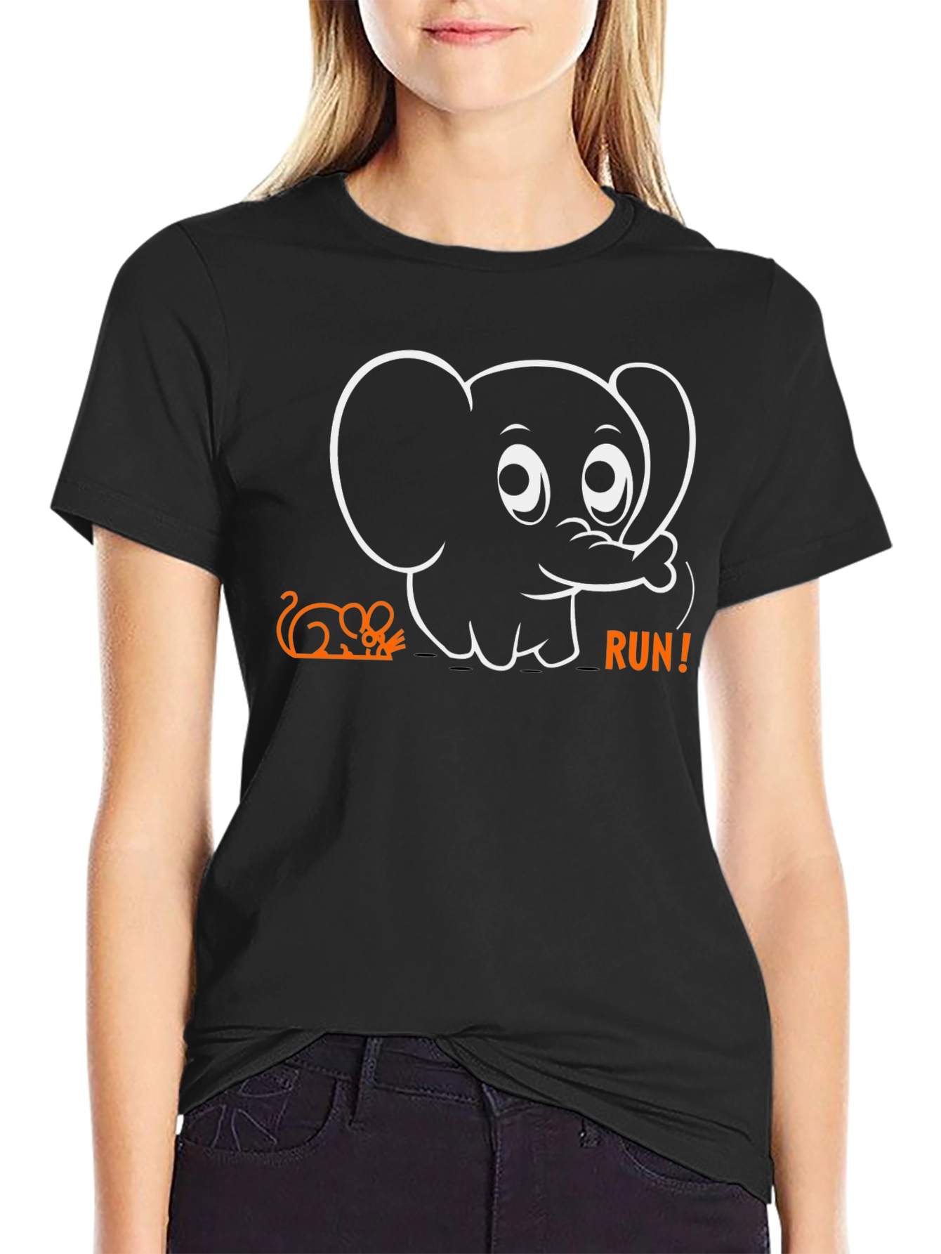 Run! Elephant & Mouse Graphic Tee - Black