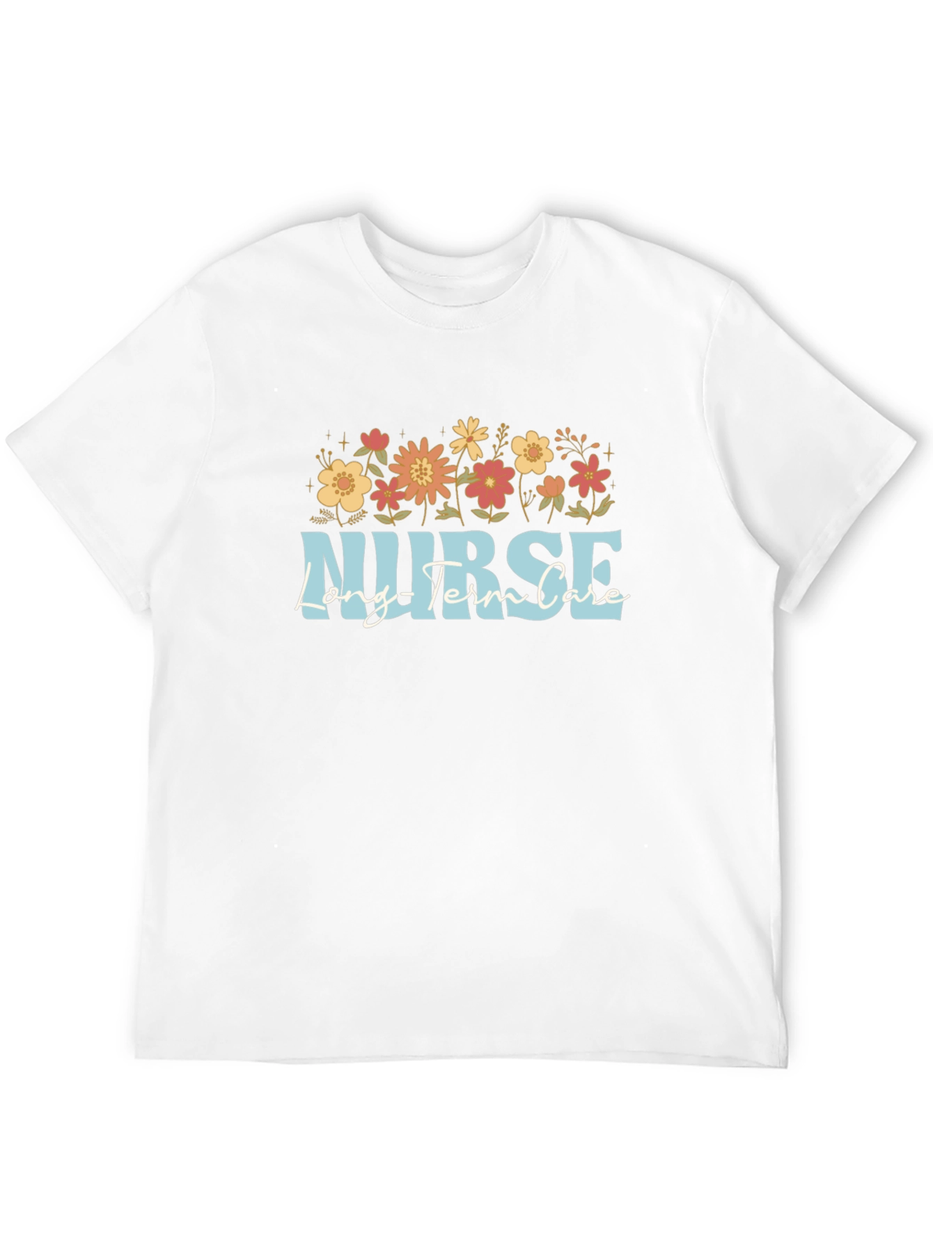Floral Nurse Long Term Care Black T-Shirt