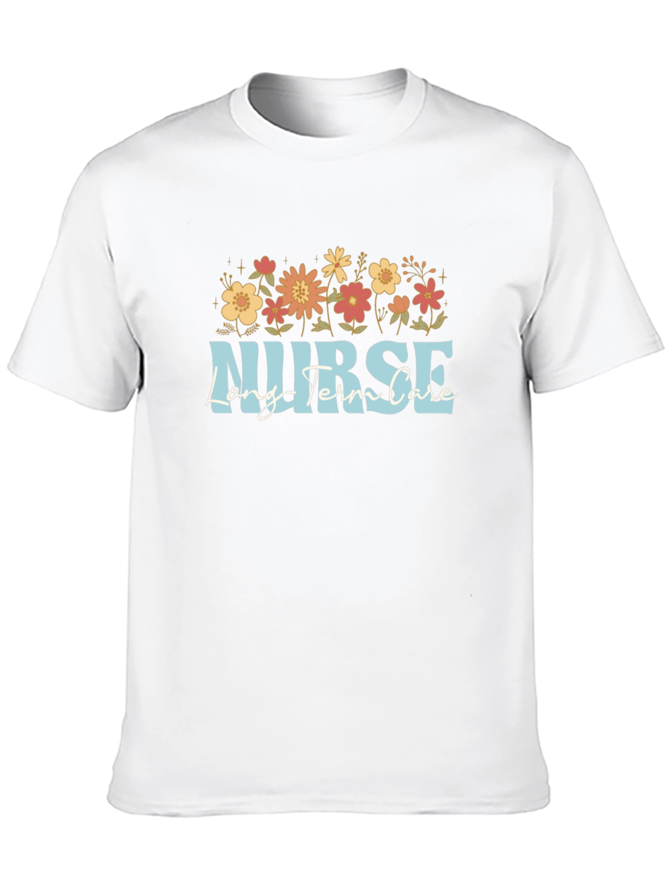 Floral Nurse Long Term Care Black T-Shirt