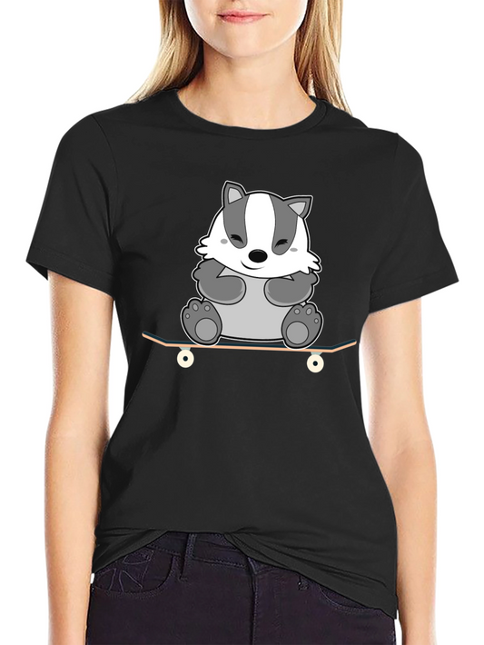 Badger Skateboarder Tee - Cool Cartoon Graphic Shirt