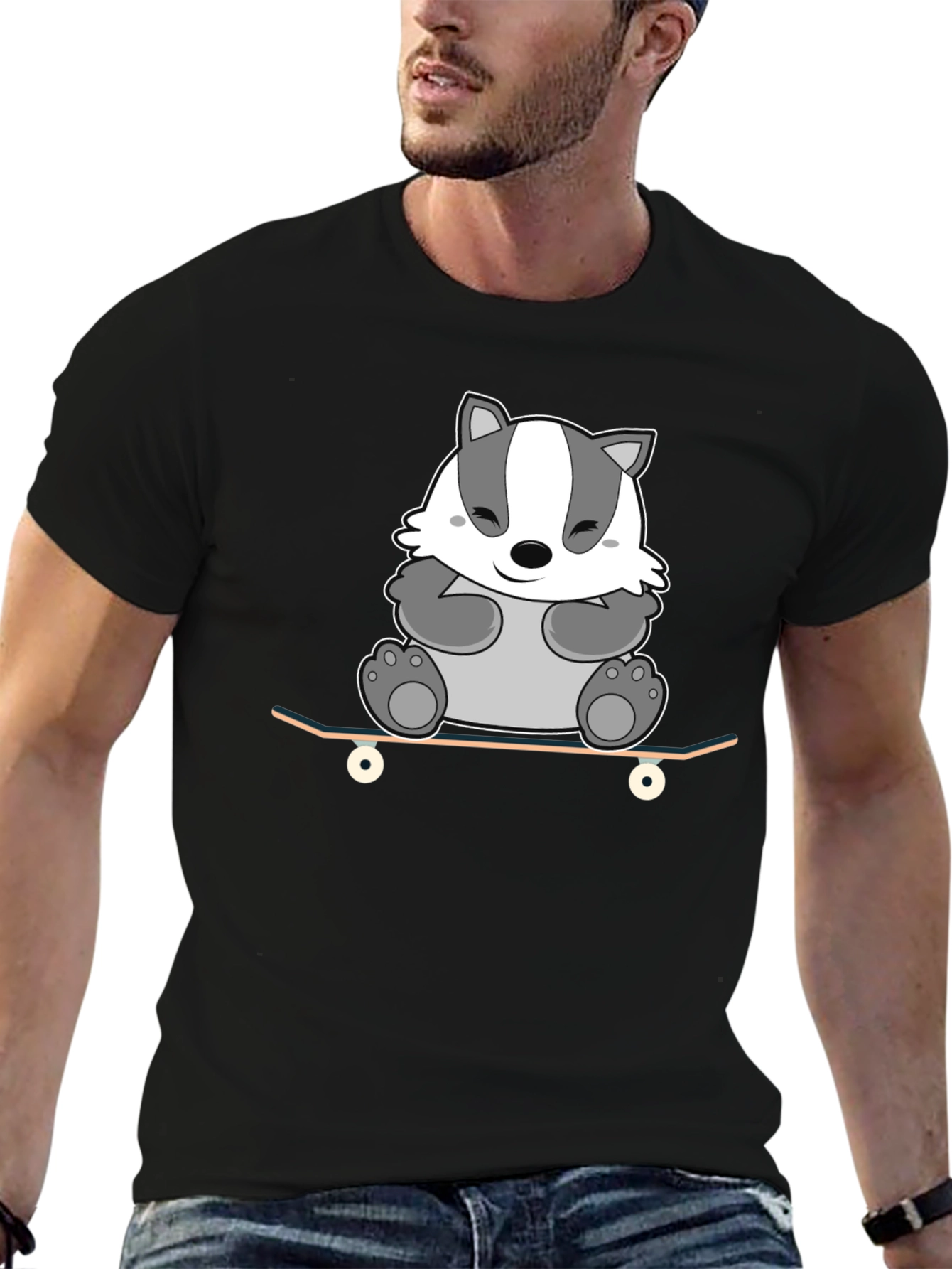 Badger Skateboarder Tee - Cool Cartoon Graphic Shirt