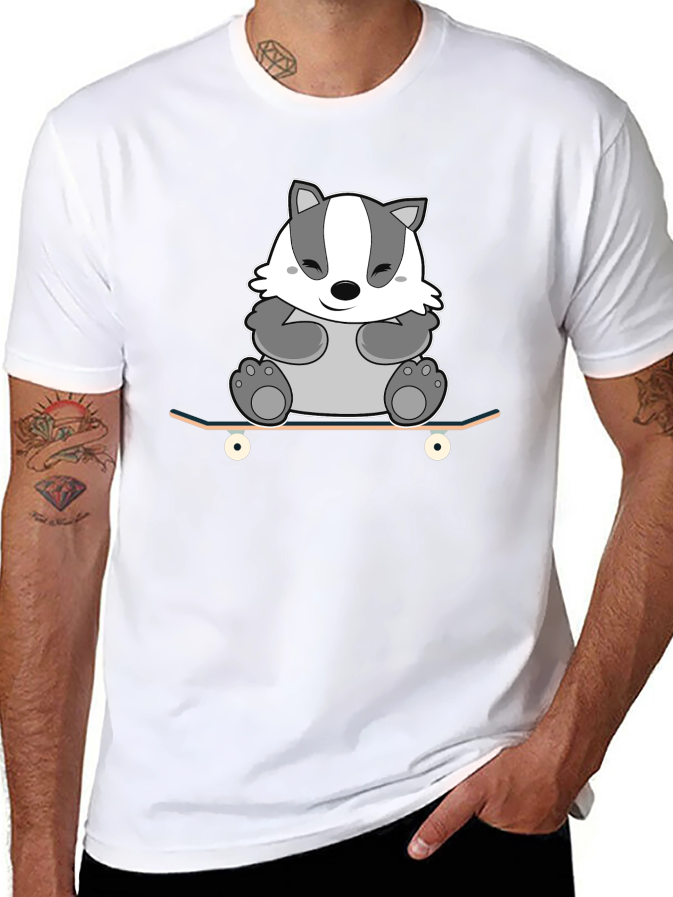 Badger Skateboarder Tee - Cool Cartoon Graphic Shirt