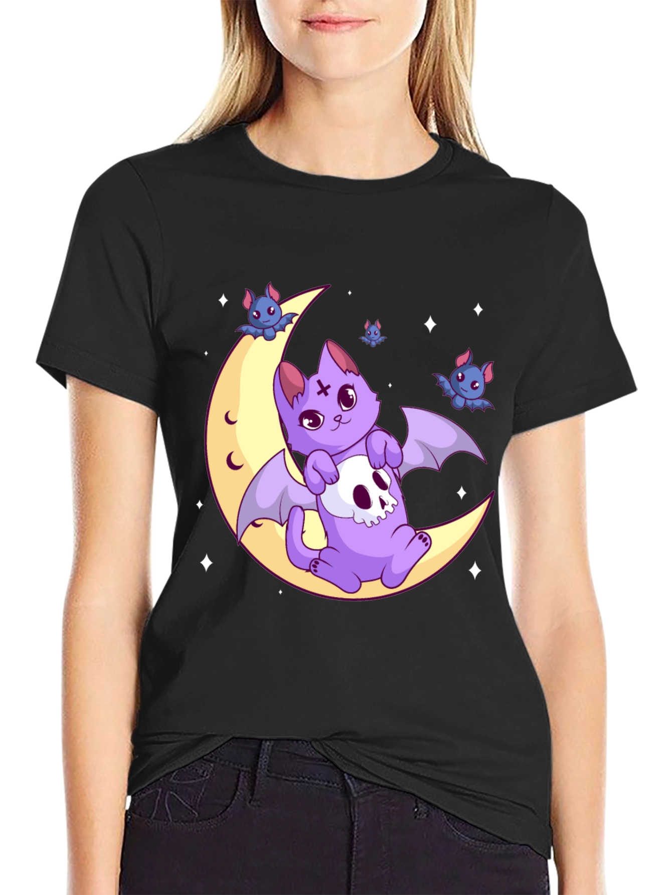 Gothic Bat Cat Moon T-Shirt