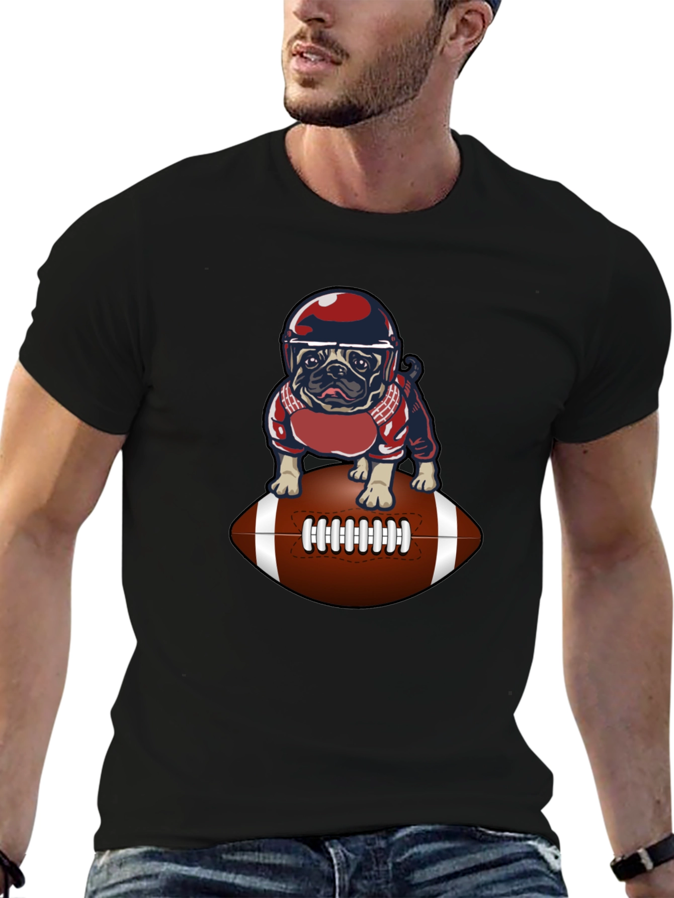 Pug Football T-Shirt - Novelty Dog Tee