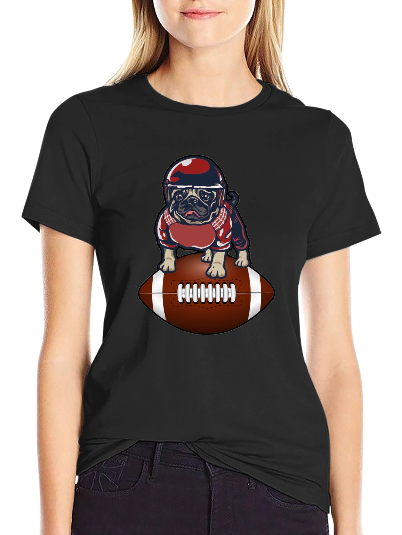 Pug Football T-Shirt - Novelty Dog Tee