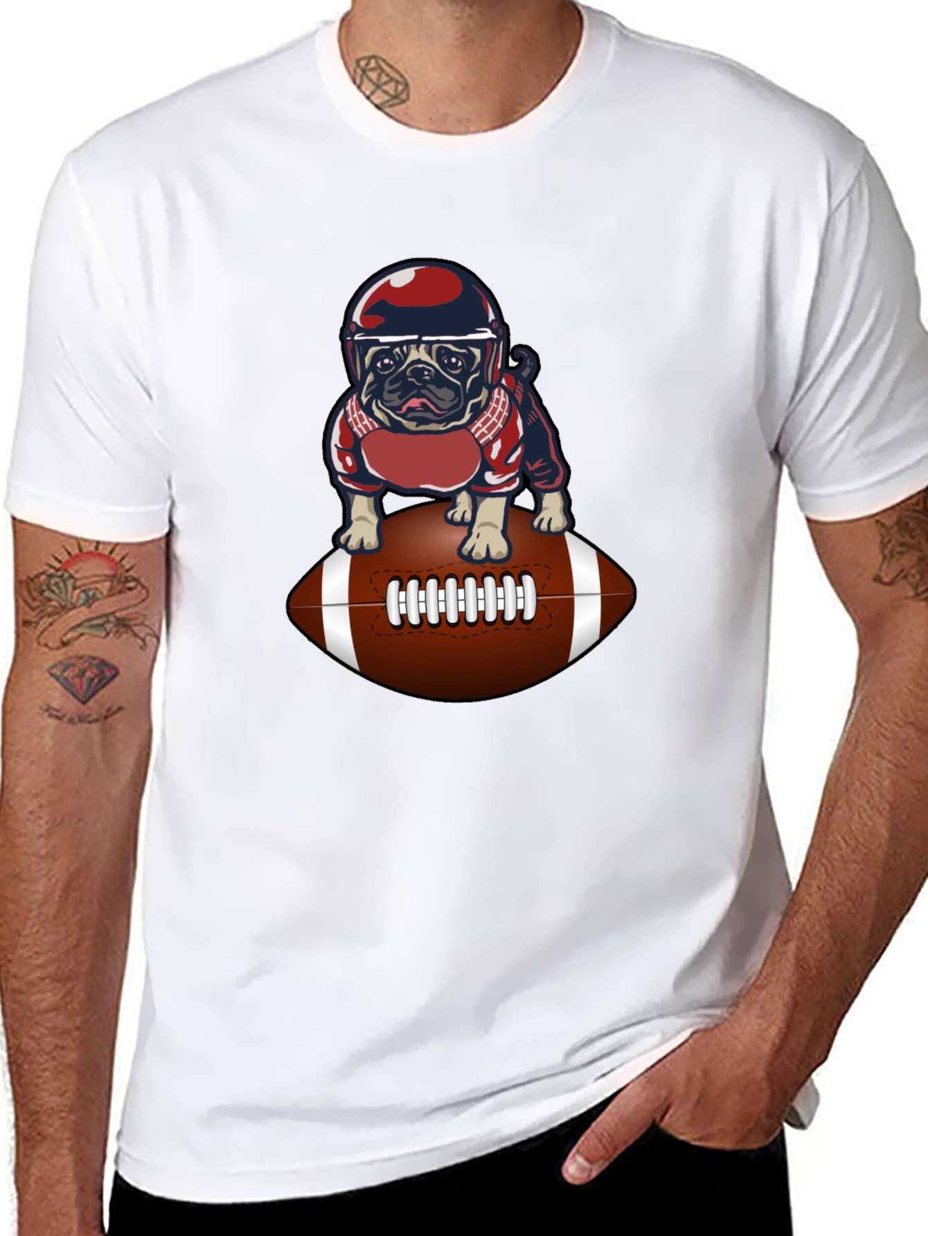 Pug Football T-Shirt - Novelty Dog Tee