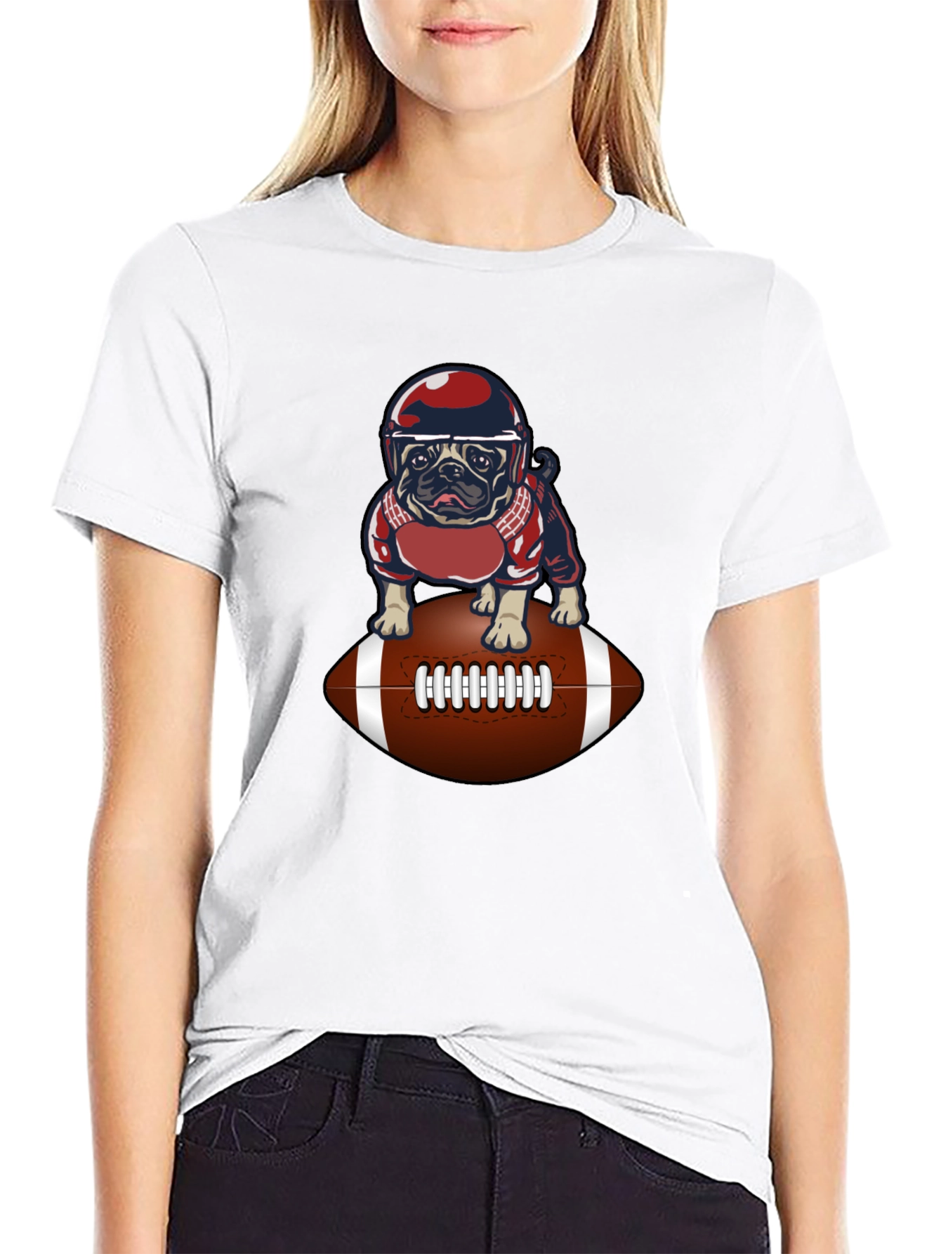 Pug Football T-Shirt - Novelty Dog Tee